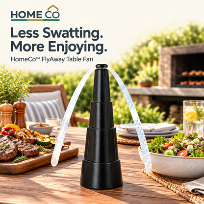 Branded FlyAway braai lifestyle image with HomeCo logo and headline